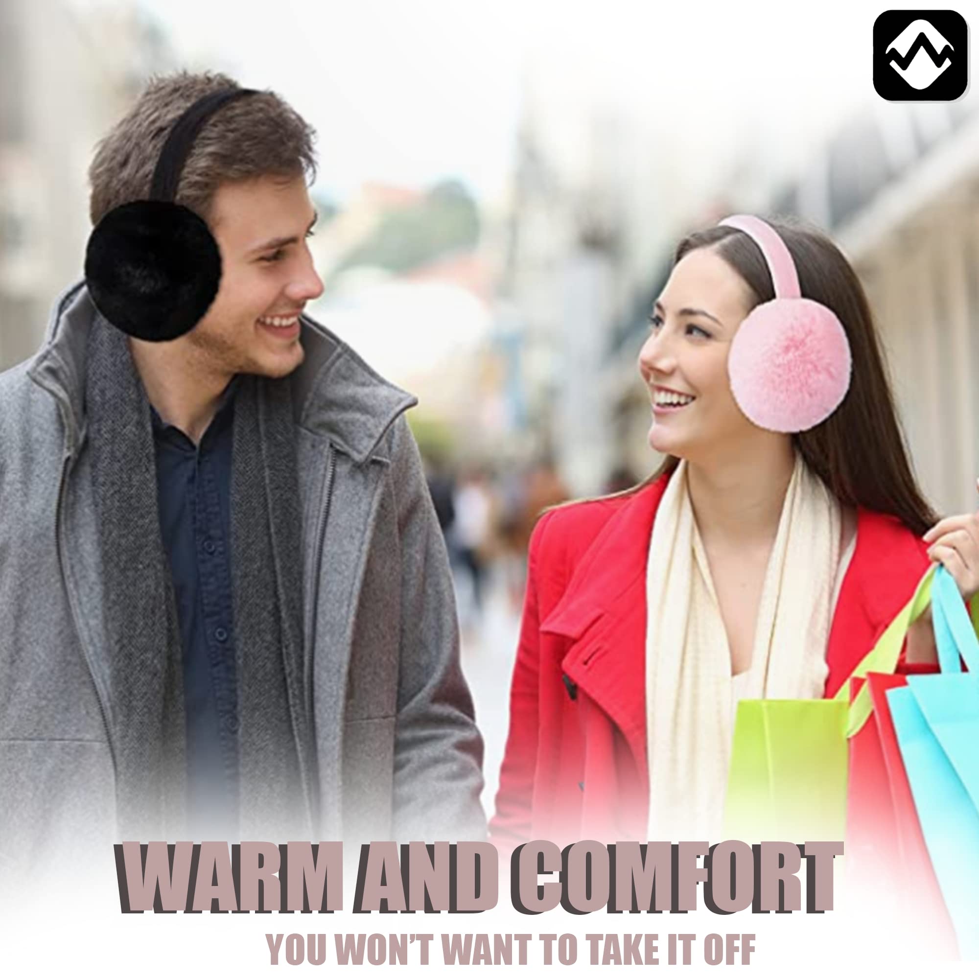 PEAK 2 PEAK Adult Unisex Winter Earmuffs - Soft and Warm Faux Fur - Foldable Ear Covers - Black