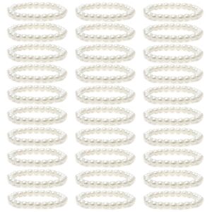 mozaka 30 pieces 6mm/8mm faux white pearl bracelets for women stackable stretch beaded bracelets simulated pearl bracelet set for bridesmaid bridal wedding party jewelry