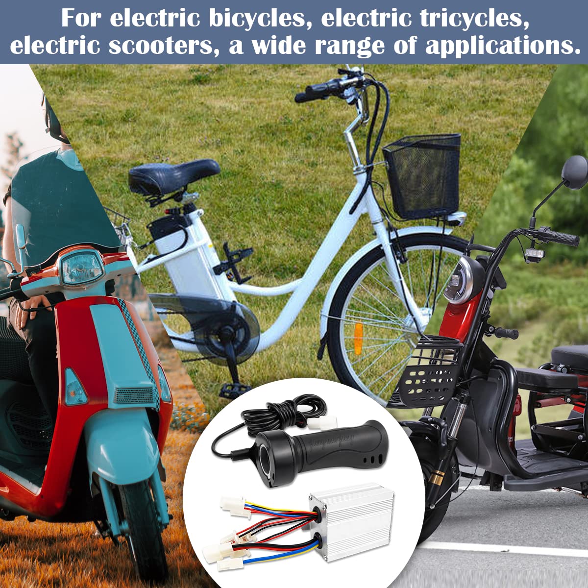 YOLUFER 500W Brushed DC Motor Speed Controller Alloy Brush Motor Control Box Throttle Grips E-Bike Scooter Tricycle Speed Controller Motor 36V