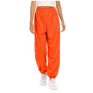 Womens Comfy High Waisted Sweatpants Elastic Waist Winter Sweatpants Drawstring Joggers Pants with Pockets Orange