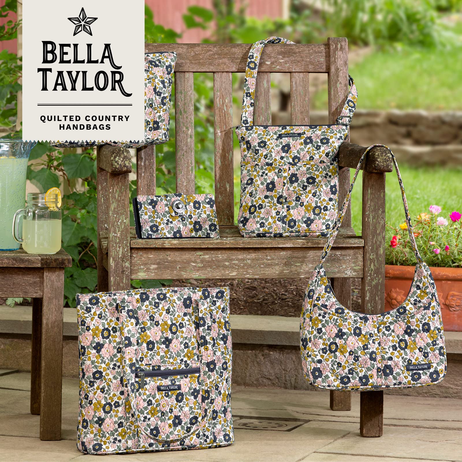 Bella Taylor Large Tote | Quilted Floral Tote Bag for Women | Delicate Floral Charcoal