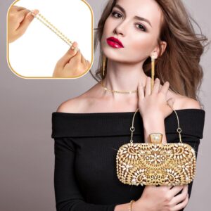 4 Pcs Clutch Purses Jewelry Set for Women Evening Rhinestone Jewelry Set Bling Glitter Diamond Evening Bag Necklace Choker Bracelets Earrings Set for Wedding Bridal Party Prom (Gold)