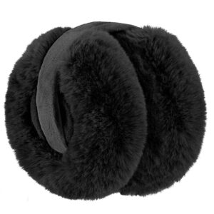 PEAK 2 PEAK Adult Unisex Winter Earmuffs - Soft and Warm Faux Fur - Foldable Ear Covers - Black