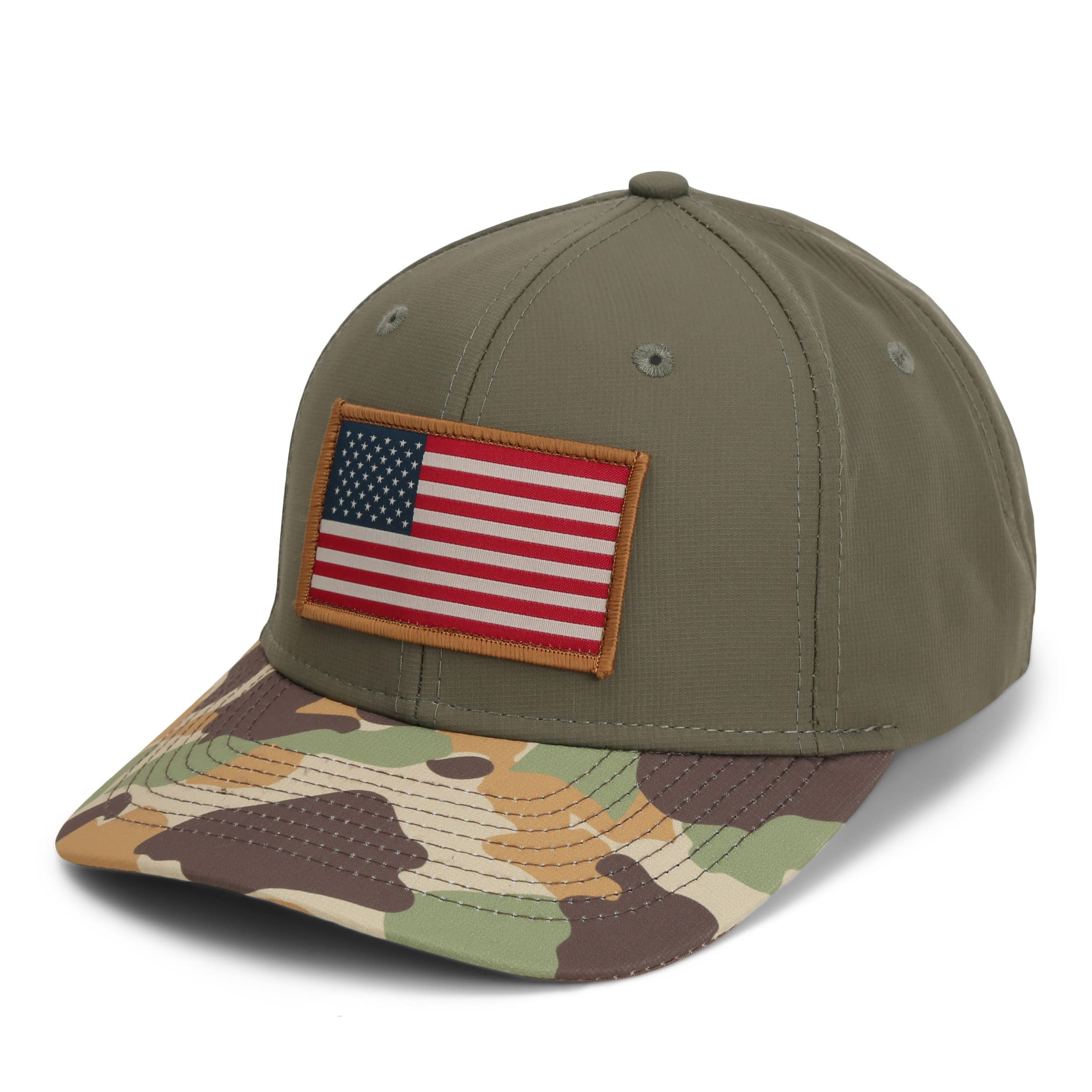 Paramount Outdoors American Flag Performance Ripstop American Fit US Patriotic Cap Fits Head Sizes MD - XX (Olive Throwback)