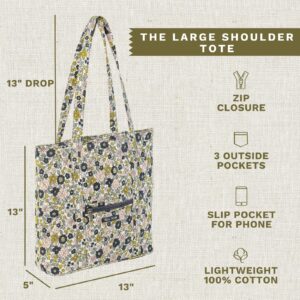 Bella Taylor Large Tote | Quilted Floral Tote Bag for Women | Delicate Floral Charcoal