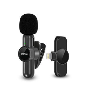 SNZIYAG Wireless Lavalier Microphone for iPhone iPad,Plug-Play Wireless Mic for Video Recording,Professional Lav Mic for YouTube,TikTok,Clip-on Microphones for Live Streaming,Auto Sync/No APP（iOS）