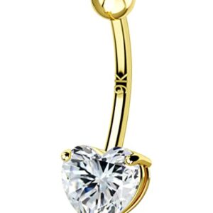 OUFER 14G Belly Rings, 9K Solid Gold Belly Button Rings, Heart Navel Rings, Internally Threaded Long Belly Piercing Jewelry for Women and Men-12MM