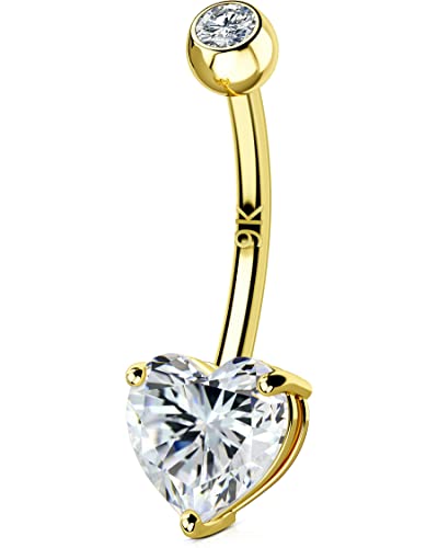 OUFER 14G Belly Rings, 9K Solid Gold Belly Button Rings, Heart Navel Rings, Internally Threaded Long Belly Piercing Jewelry for Women and Men-12MM