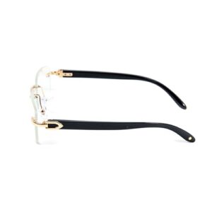 Vintage Small Clear Lens Rimless Retro Yellow Gold Plated Frame Hip Hop Rectangle Men Frameless 90’s Shades Black Arm Fashion Frameless Square Clear Tinted Glasses