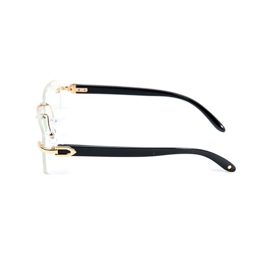 Vintage Small Clear Lens Rimless Retro Yellow Gold Plated Frame Hip Hop Rectangle Men Frameless 90’s Shades Black Arm Fashion Frameless Square Clear Tinted Glasses