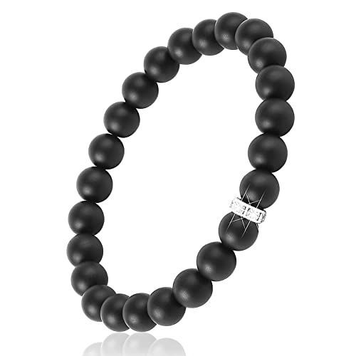 Black Onyx Protection Bracelet, Healing Crystal Black Onyx Bracelet for Men Women Anti anxiety, Bring Good Luck Money Prosperity Handmade Gemstone Chakra Positive Energy Beaded Protection Bracelets