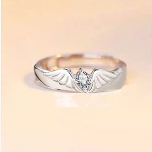 Angel Devil Matching Promise Rings for Couples Sterling Silver Plated Engagement Wedding Ring Open Band Sets for Him and Her Cubic Zirconia Crystal Jewelry Gift for Girlfriend Boyfriend Valentine's