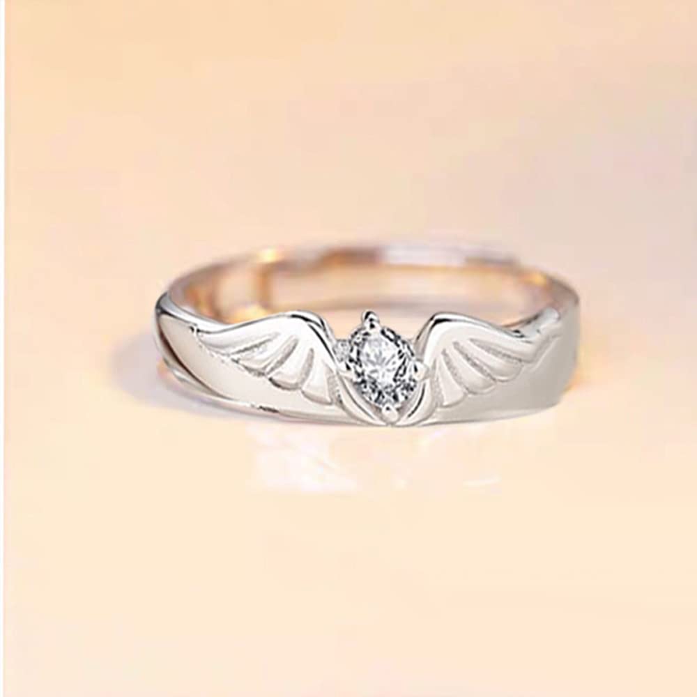 Angel Devil Matching Promise Rings for Couples Sterling Silver Plated Engagement Wedding Ring Open Band Sets for Him and Her Cubic Zirconia Crystal Jewelry Gift for Girlfriend Boyfriend Valentine's