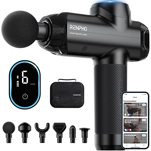 RENPHO Massage Gun Deep Tissue, FSA HSA Eligible Percussion Muscle Massage Gun Bluetooth for Athletes, Portable Electric Handheld Massager Gun, LED Touch Display