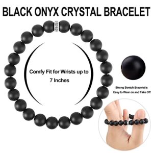 Black Onyx Protection Bracelet, Healing Crystal Black Onyx Bracelet for Men Women Anti anxiety, Bring Good Luck Money Prosperity Handmade Gemstone Chakra Positive Energy Beaded Protection Bracelets