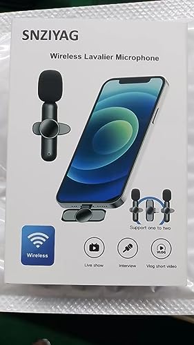 SNZIYAG Wireless Lavalier Microphone for iPhone iPad,Plug-Play Wireless Mic for Video Recording,Professional Lav Mic for YouTube,TikTok,Clip-on Microphones for Live Streaming,Auto Sync/No APP（iOS）