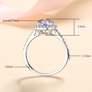 1Ct Moissanite Engagement Ring, Sterling Silver in 18K White Gold Plated D Color VVS Clarity Oval Crushed Ice Cut with Side Stones Engagement Rings for Women Wedding Party Promise Ring Ring Size 9