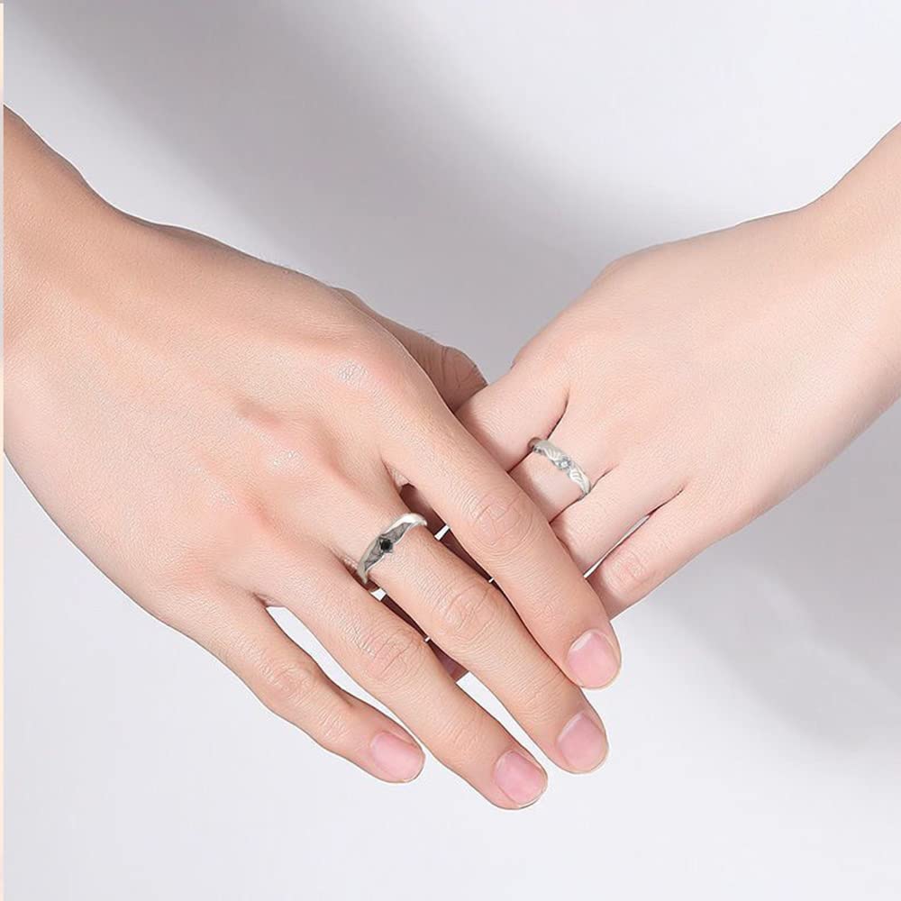 Angel Devil Matching Promise Rings for Couples Sterling Silver Plated Engagement Wedding Ring Open Band Sets for Him and Her Cubic Zirconia Crystal Jewelry Gift for Girlfriend Boyfriend Valentine's