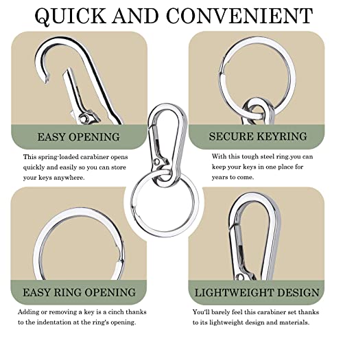 Geeice Metal Keychain Holder for Belt Heavy Duty Carabiner with Keyring Clips Organizer for Car Keys, Zinc Alloy, 2 Pack