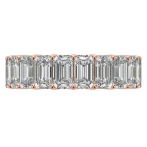 Bhumi Gems Emerald Moissanite Wedding Band, Engagement Bridal Ring Full Eternity Stackable Matching Comfort Fit Handmade Jewelry Anniversary Rose Gold Band