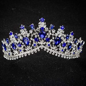 nihngvjm bridal crown european red green crystal big crown headwear bridal wedding hair accessories jewelry bride tiaras princess crowns headdress tiara for women (size : silver blue)