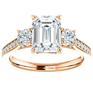 925 silver, 10k/14k/18k solid gold moissanite ring, 3 ct emerald cut handmade solitaire engagement ring wedding ring for women, anniversary propose gifts her, vvs1 colorless (925 silver (rose gold plated))