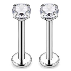 cizme 16g g23 titanium labret monroe lip rings prong setting 3mm cz internally threaded helix cartilage tragus earring studs piercing 6mm stud lip medusa piercing jewelry for women men