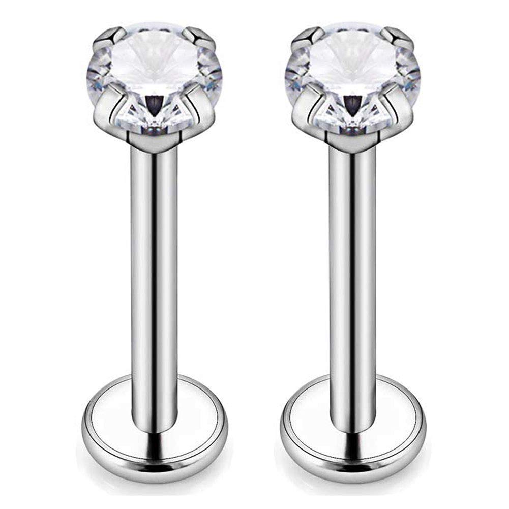 CIZME 16g G23 Titanium Labret Monroe Lip Rings Prong Setting 3mm CZ Internally Threaded Helix Cartilage Tragus Earring Studs Piercing 6mm Stud Lip Medusa Piercing Jewelry for Women Men