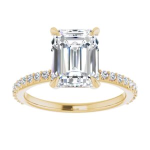 10K Solid Yellow Gold Handmade Engagement Ring 2 CT Emerald Cut Moissanite Diamond Solitaire Wedding/Bridal Ring for Women/Her Propose Ring Set (11)