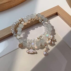 OZAOZ Kawaii Bracelets Set Crystal Beads Pearl Bracelets Cute Cartoon Elastic Beaded Bracelets for Women Jewelry