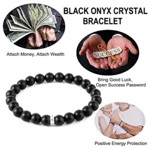 Black Onyx Protection Bracelet, Healing Crystal Black Onyx Bracelet for Men Women Anti anxiety, Bring Good Luck Money Prosperity Handmade Gemstone Chakra Positive Energy Beaded Protection Bracelets