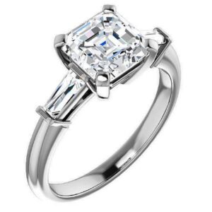 925 Silver, 10K/14K/18K Solid Gold Moissanite Engagement Ring, 3 CT Asscher Cut Handmade Solitaire Ring, Wedding Ring for Women/Her Anniversary Propose Gifts, VVS1 Colorless (925 Silver (White Gold Plated))