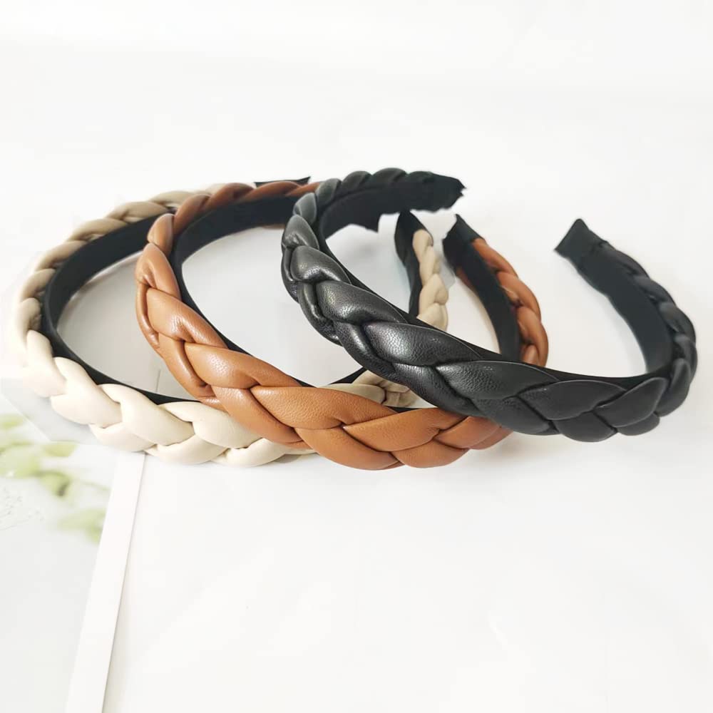 Lvyeer Braid Leather Headband Fashion Non Slip Padded headband Women Hair Head Bands diademas para mujer de moda braided headband for Women… (3pcs-A)