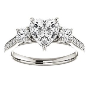 moissanite handmade engagement ring 3 ct heart cut solitaire wedding ring set for women propose gifts vvs colorless (925 silver (white gold plated))