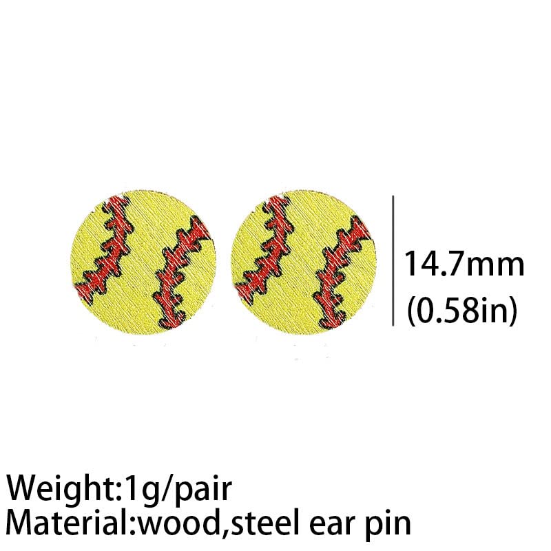 6 Pairs Sport Stud Earrings Cute Basketball Volleyball Baseball Football Rugby Lightweight Wooden Sport Earrings for Women Gift