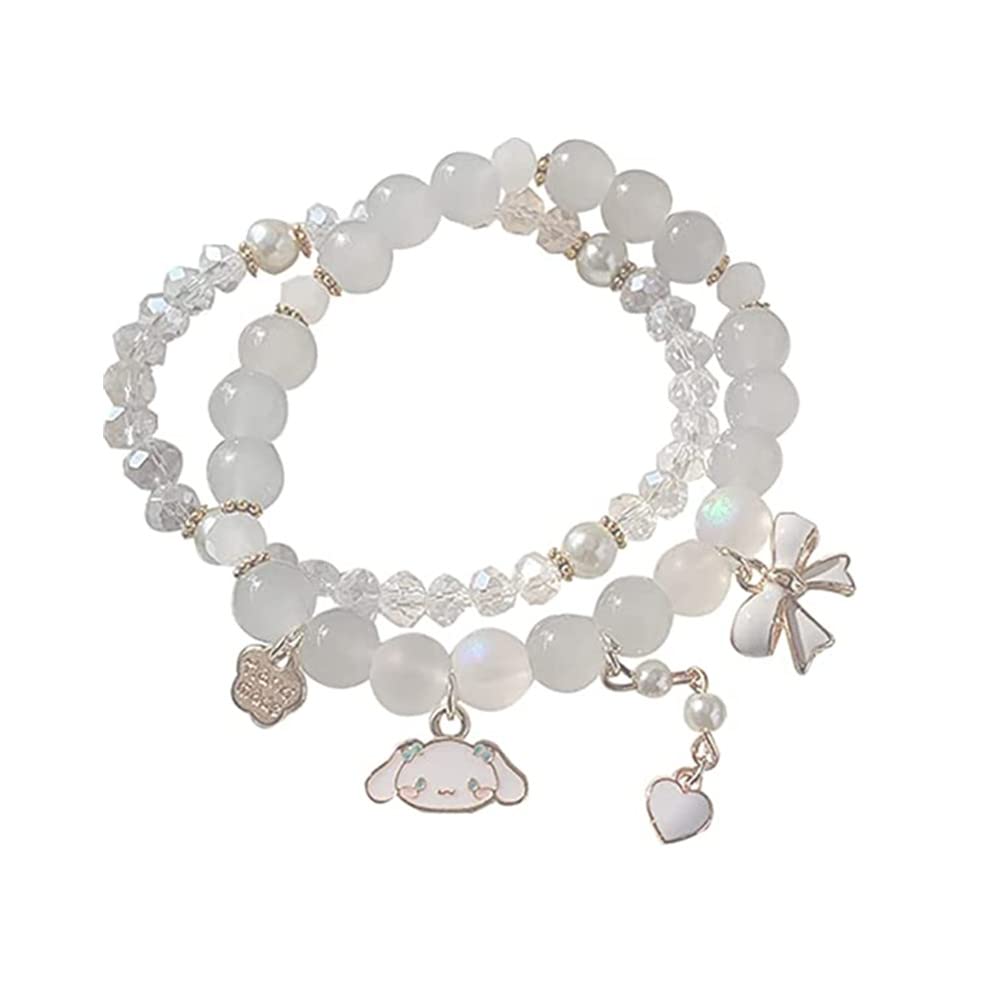 OZAOZ Kawaii Bracelets Set Crystal Beads Pearl Bracelets Cute Cartoon Elastic Beaded Bracelets for Women Jewelry