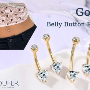 OUFER Gold Belly Button Rings, 14K Solid Gold Heart Shaped Belly Rings, Internally Threaded Belly Button Piercing, Clear CZ Belly Piercing Jewelry, Navel Rings-10MM