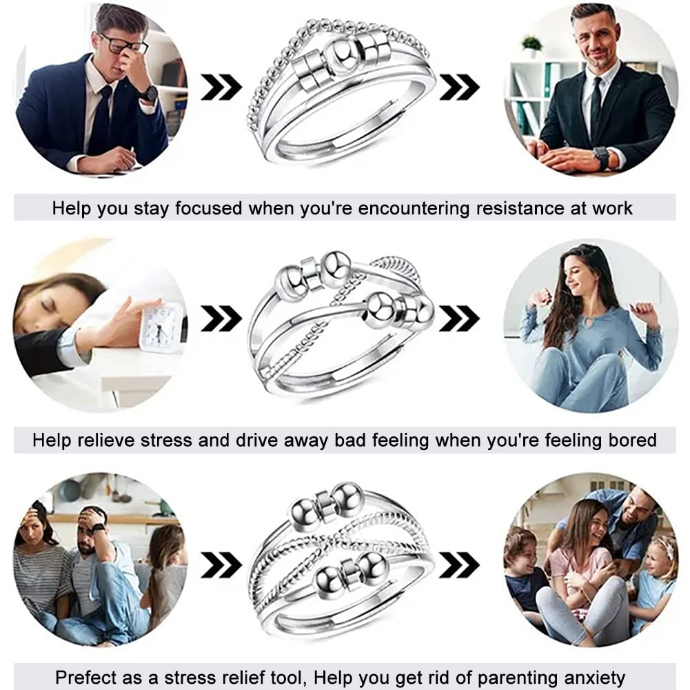 Imortaluck Anti Anxiety Ring for Women Men, Fidget Spinner Band Unisex Adjustable Stacking Spinning Ring Jewelry Gifts for Girls