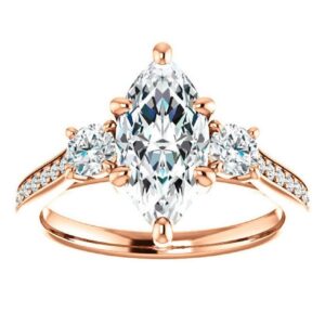 925 Silver, 10K/14K/18K Solid Gold Handmade Engagement Ring, 3 CT Marquise Cut Moissanite Solitaire Ring, Wedding Ring for Women/Her Anniversary Propose Gifts, VVS1 Colorless (925 Silver (Rose Gold Plated))