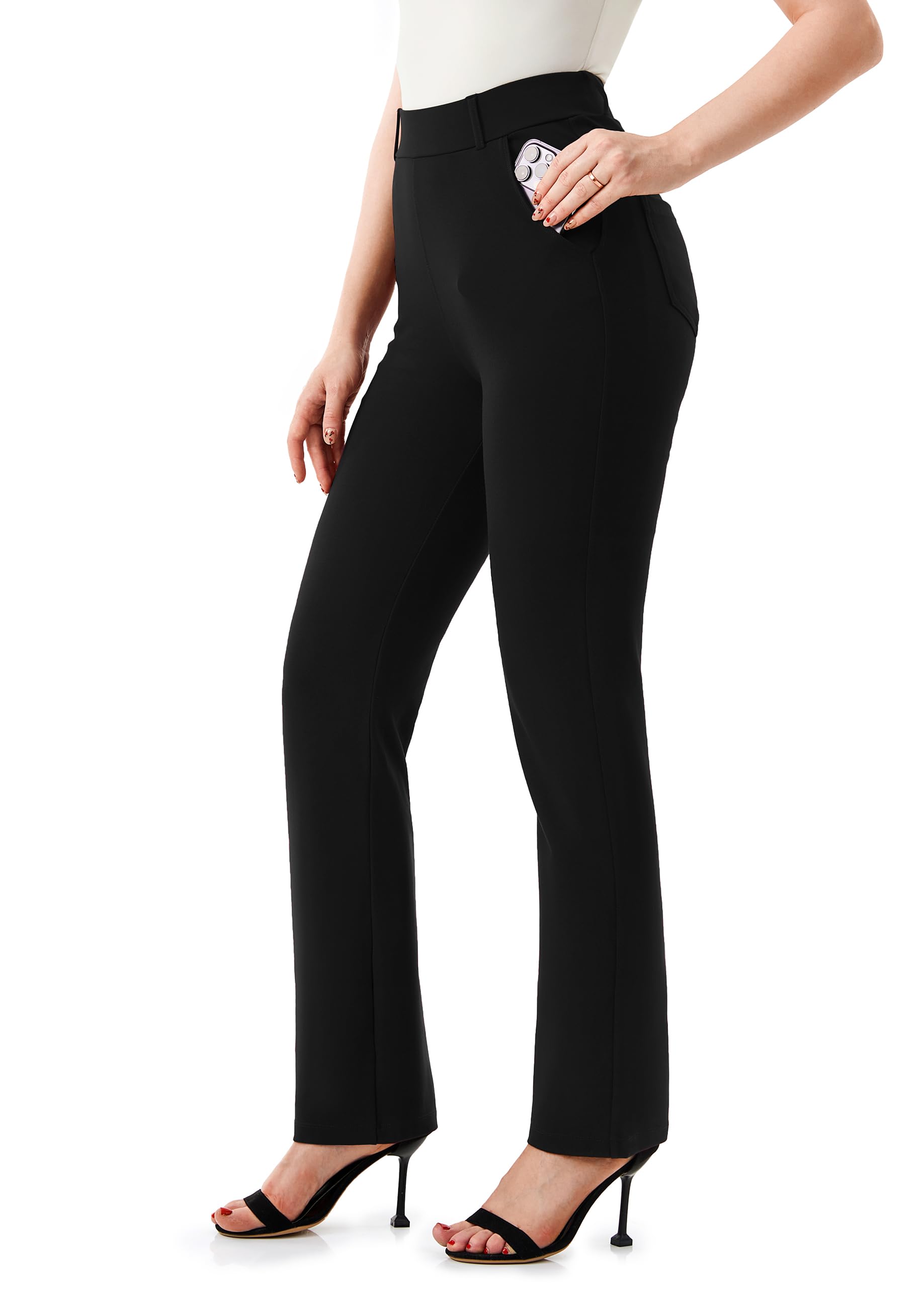 AFITNE Dress Pants for Women Business Casual Stretchy Straight Leg Work Pants Yoga Dress Slacks High Waisted with Pockets Black 31" L