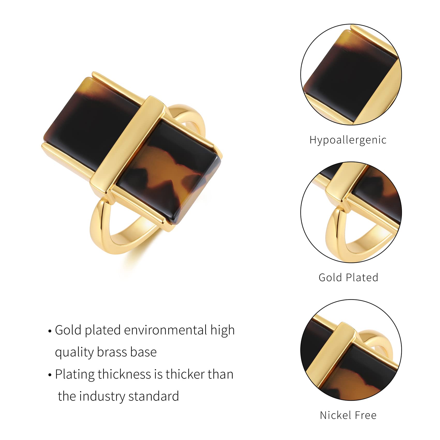 Meow Star Adjustable Rings for Women Gold Plated Rings Acrylic Rings for Women Thin Wide Adjustable Open Ring Fashion Jewelry For Women Leopard Rectangular Ring(Adjustable from 6 to 8)