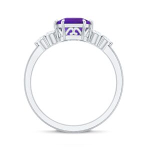 Rosec Jewels Certified Amethyst 8mm Asscher Cut Engagement Ring, AAA Quality, Natural Amethyst Diamond Ring - Ideal For Gift, 14K White Gold, Size:US 7.00