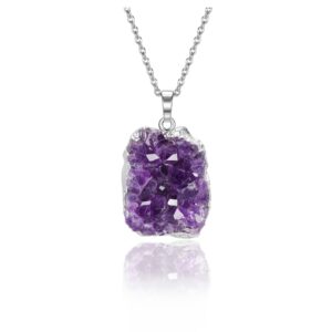 CrystalTears Amethyst Healing Crystal Necklace Natural Raw Amethyst Quartz Crystal Cluster Stone Pendant Necklace for Women Mother’s Day Gift for mom