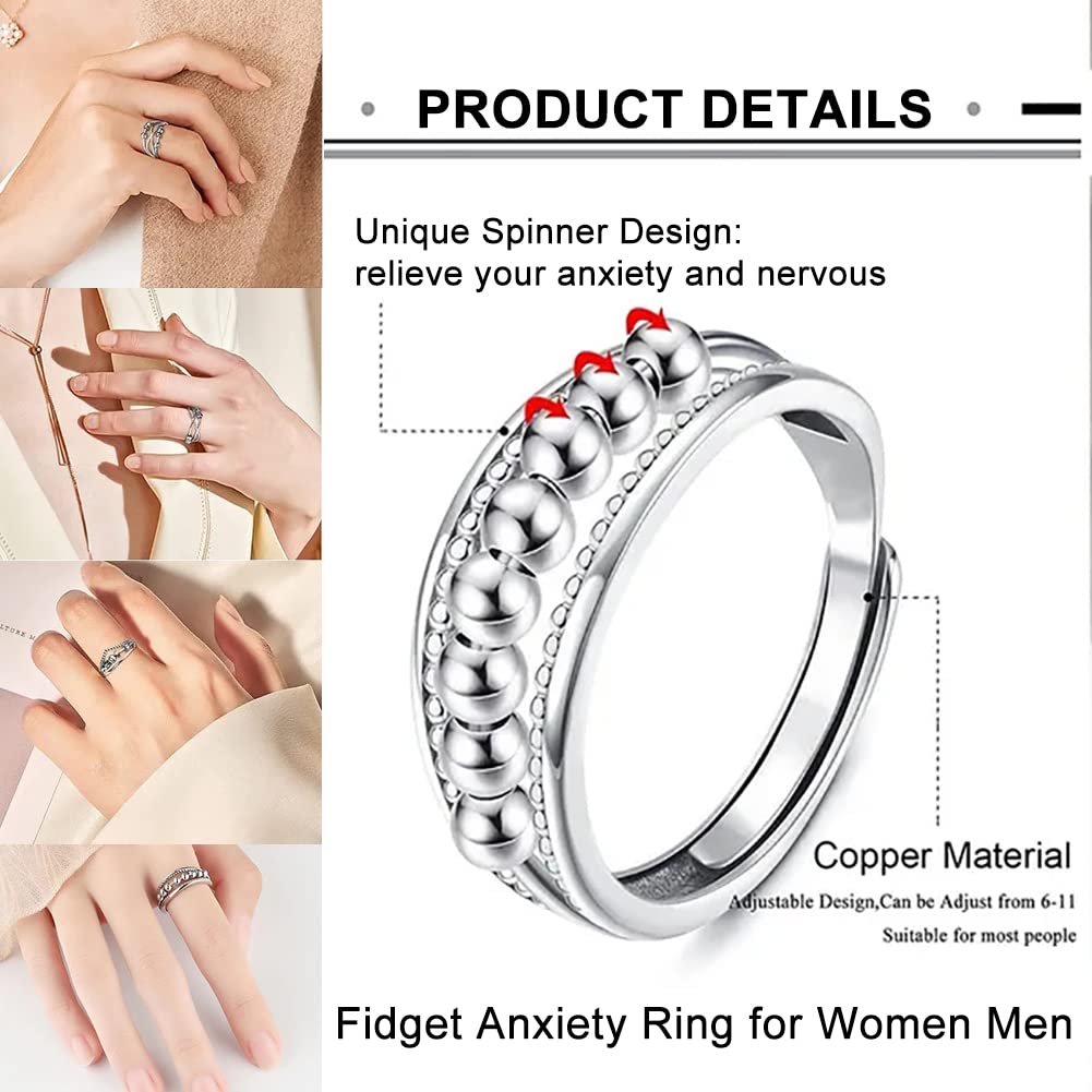 Imortaluck Anti Anxiety Ring for Women Men, Fidget Spinner Band Unisex Adjustable Stacking Spinning Ring Jewelry Gifts for Girls