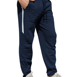 ADMYYROL Men's Performance Tech Sweatpants Active Athletic Jogger Pants Gym Quick Dry Trousers Casual(XL-Navy-02)