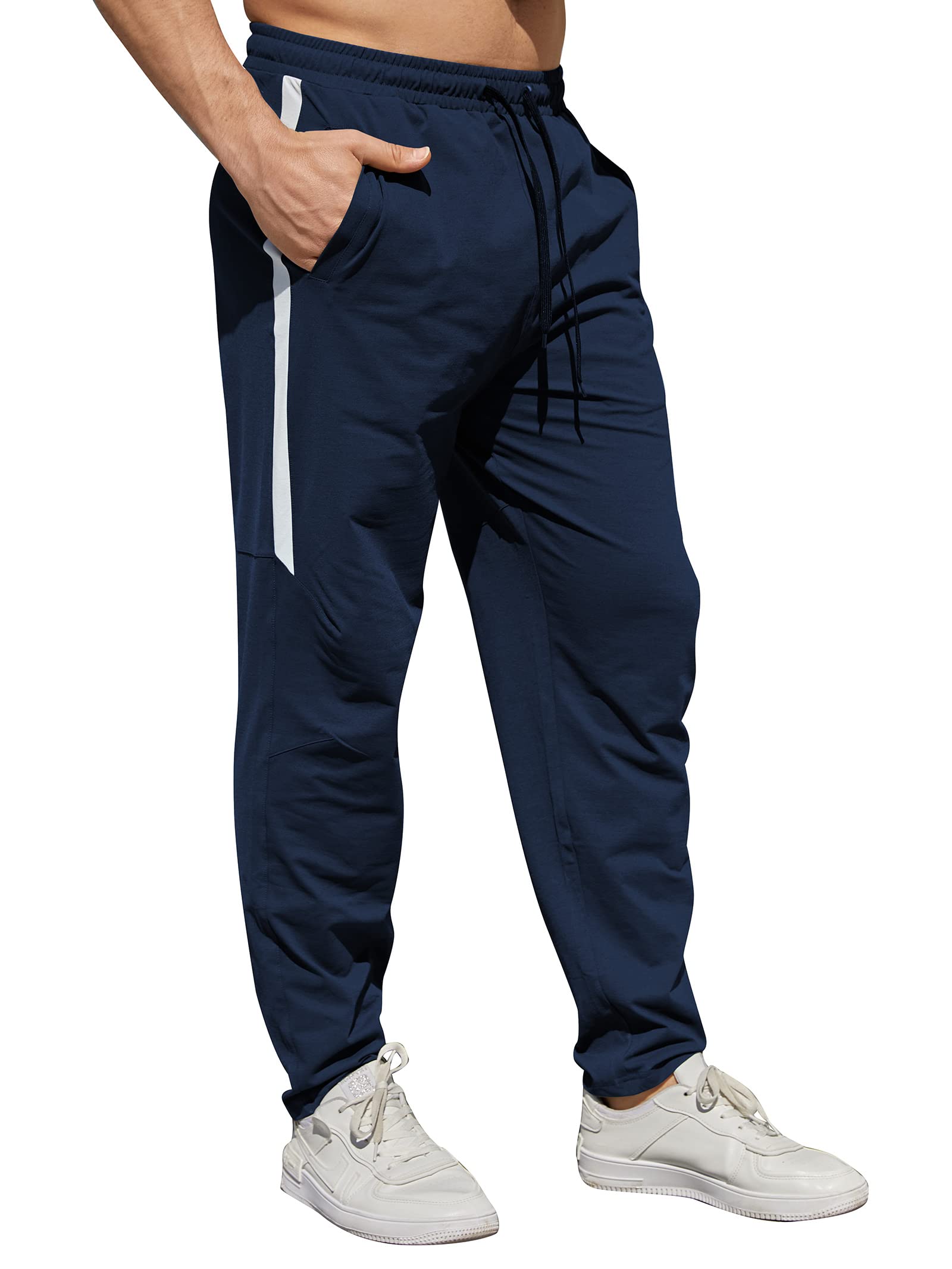 ADMYYROL Men's Performance Tech Sweatpants Active Athletic Jogger Pants Gym Quick Dry Trousers Casual(XL-Navy-02)