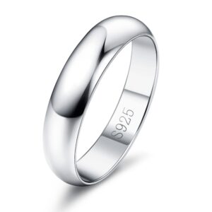 Diamday 4mm S925 Sterling Rings Silver for Women Men High Polished Sterling Silver Band Thumb Stackable Ring Comfort Fit Bands Size 9