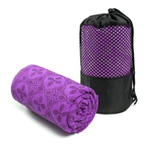 LULOSK Yoga Towel, Hot Yoga Mat Towel - Sweat Absorbing Non-Slip for Hot Yoga, Pilates and Workout with Upgraded Clover-Shaped Grip Dots (72 * 24 inches, Purple)