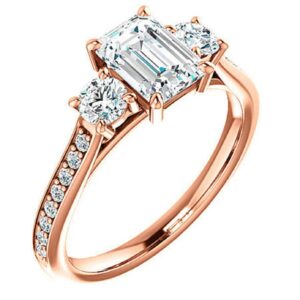 925 Silver, 10K/14K/18K Solid Gold Moissanite Ring, 3 CT Emerald Cut Handmade Solitaire Engagement Ring Wedding Ring for Women, Anniversary Propose Gifts Her, VVS1 Colorless (925 Silver (Rose Gold Plated))