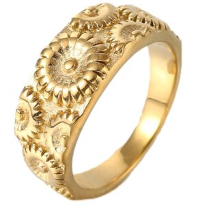 jude jewelers stainless steel retro vintage sun flower floral wedding band cocktail party holiday ring (gold, 11)